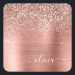 Rose aus gebürstetem Metall, Gold Rosa Glitzer Mon Quadratischer Aufkleber<br><div class="desc">Rose Gold - Schwarz rosa Imitate Foil Metallic Sparkle Glitzer gebürstete Metal Monogram Name und Initial Paper Party Aufkleber Adressenmarken. Das macht den perfekten 16 Geburtstag,  Hochzeit,  Brautparty,  Jubiläum,  Babydusche oder Junggeselinnen-Abschied Geschenk für jemanden,  der Lieben glamourösen Luxus und schicke Stile.</div>