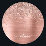 Rose aus gebürstetem Metall, Gold Rosa Glitzer Mon Runder Aufkleber<br><div class="desc">Rose Gold - Schwarz rosa Imitate Foil Metallic Sparkle Glitzer gebürstete Metal Monogram Name und Initial Paper Party Aufkleber Adressenmarken. Das macht den perfekten 16 Geburtstag,  Hochzeit,  Brautparty,  Jubiläum,  Babydusche oder Junggeselinnen-Abschied Geschenk für jemanden,  der Lieben glamourösen Luxus und schicke Stile.</div>