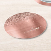 Rose aus gebürstetem Metall, Gold Rosa Glitzer Mon Runder Pappuntersetzer (Angewinkelt)