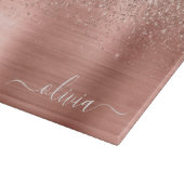 Rose aus gebürstetem Metall, Gold Rosa Glitzer Mon Schneidebrett (Ecke)
