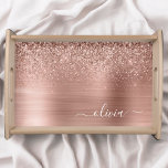 Rose aus gebürstetem Metall, Gold Rosa Glitzer Mon Serviertablett<br><div class="desc">Rose Gold - Rosa schwarze Imitate Folie Metallsparkle Glitzer gebürstetes Monogramm Name Place Serviertablett. Dies macht den perfekten Abschluss,  Geburtstag,  Hochzeit,  Brautparty,  Jubiläum,  Babydusche oder Junggeselinnen-Abschied Geschenk für jemanden,  die Lieben glamourösen Luxus und schicke Stile.</div>