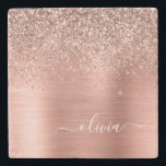 Rose aus gebürstetem Metall, Gold Rosa Glitzer Mon Steinuntersetzer<br><div class="desc">Rose Gold - Rosa schwarze Imitate Folie Glitzer aus metallischem Sparkle gebürstetes Monogramm Name Stone Tile. Das macht den perfekten Abschluss,  süßen 16 Geburtstag,  Hochzeit,  Brautparty,  Jubiläum,  Babydusche oder Junggeselinnen-Abschied Geschenk für jemanden,  die Lieben glamourösen Luxus und schicke Stile.</div>