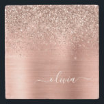 Rose aus gebürstetem Metall, Gold Rosa Glitzer Mon Steinuntersetzer<br><div class="desc">Rose Gold - Rosa schwarze Imitate Folie Glitzer aus metallischem Sparkle gebürstetes Monogramm Name Stone Tile. Das macht den perfekten Abschluss,  süßen 16 Geburtstag,  Hochzeit,  Brautparty,  Jubiläum,  Babydusche oder Junggeselinnen-Abschied Geschenk für jemanden,  die Lieben glamourösen Luxus und schicke Stile.</div>