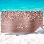 Rose aus gebürstetem Metall, Gold Rosa Glitzer Mon Strandtuch<br><div class="desc">Rose Gold - Schwarz rosa Imitate Foil Metallic Sparkle Glitzer gebürstetes Metall Monogram Name Beach Handtuch. Das macht den perfekten 16 Geburtstag,  Hochzeit,  Brautparty,  Jubiläum,  Babydusche oder Junggeselinnen-Abschied Geschenk für jemanden,  der Lieben glamourösen Luxus und schicke Stile.</div>