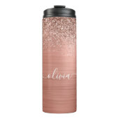 Rose aus gebürstetem Metall, Gold Rosa Glitzer Mon Thermosbecher (Vorderseite)