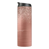 Rose aus gebürstetem Metall, Gold Rosa Glitzer Mon Thermosbecher (Nach rechts gedreht)