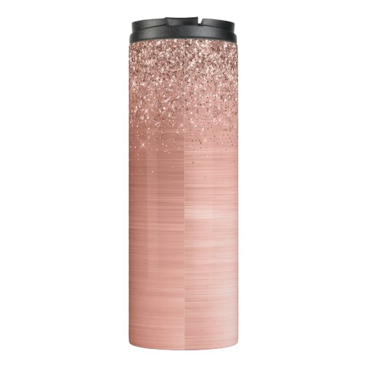 Rose aus gebürstetem Metall, Gold Rosa Glitzer Mon Thermosbecher (Rückseite)