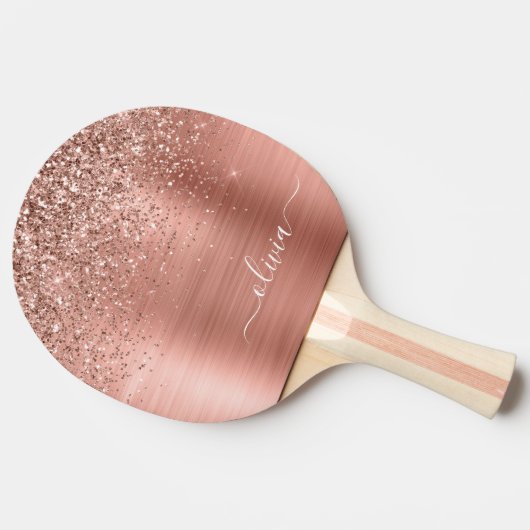 Rose aus gebürstetem Metall, Gold Rosa Glitzer Mon Tischtennis Schläger (Seitenansicht)
