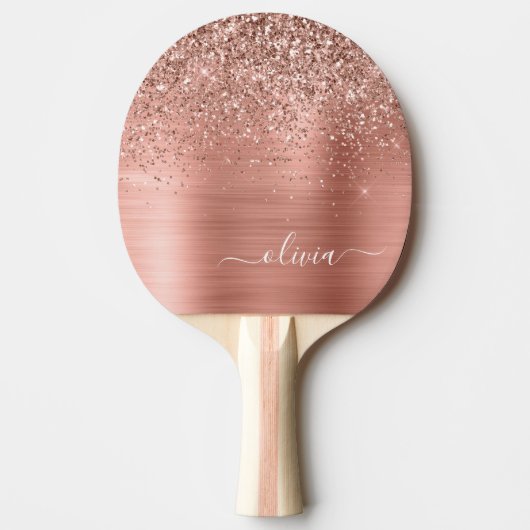 Rose aus gebürstetem Metall, Gold Rosa Glitzer Mon Tischtennis Schläger (Vorderseite)