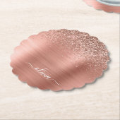 Rose aus gebürstetem Metall, Gold Rosa Glitzer Mon Untersetzer (angewinkelt)