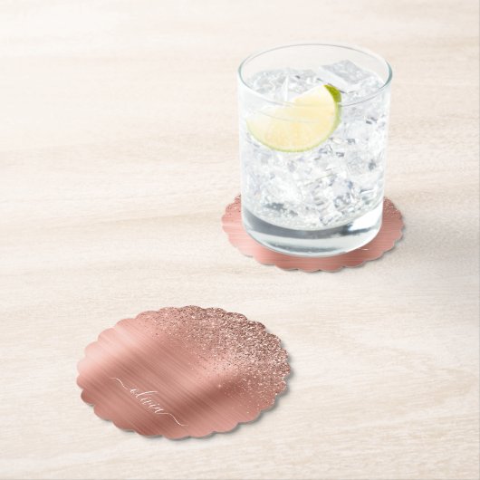 Rose aus gebürstetem Metall, Gold Rosa Glitzer Mon Untersetzer (Vor Ort)