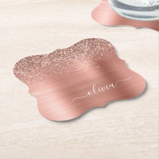 Rose aus gebürstetem Metall, Gold Rosa Glitzer Mon Untersetzer (angewinkelt)