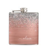 Rose aus gebürstetem Metall Gold Silber Glitzer Mo Flachmann (Vorderseite)