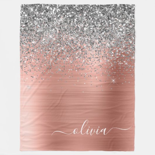 Rose aus gebürstetem Metall Gold Silber Glitzer Mo Fleecedecke (Vorderseite)
