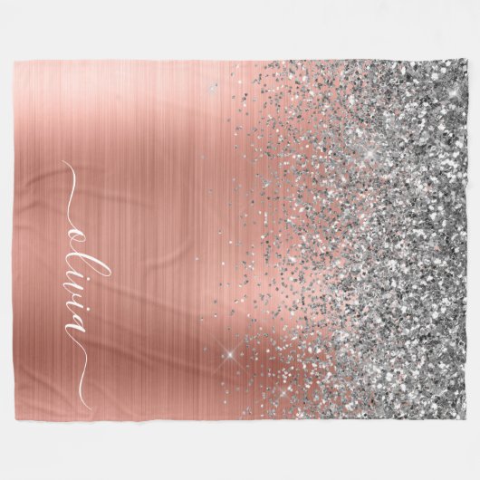 Rose aus gebürstetem Metall Gold Silber Glitzer Mo Fleecedecke (Vorderseite (Horizontal))