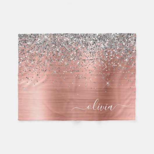 Rose aus gebürstetem Metall Gold Silber Glitzer Mo Fleecedecke (Vorderseite (Horizontal))