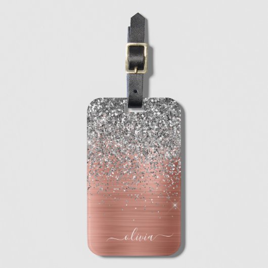 Rose aus gebürstetem Metall Gold Silber Glitzer Mo Gepäckanhänger (Vorderseite Vertikal)