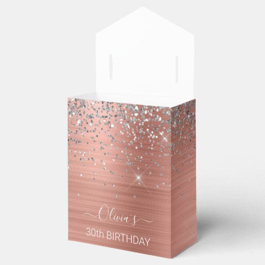 Rose aus gebürstetem Metall Gold Silber Glitzer Mo Geschenkschachtel (Geöffnet)