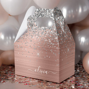 Rose aus gebürstetem Metall Gold Silber Glitzer Mo Geschenkschachtel