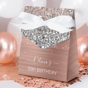 Rose aus gebürstetem Metall Gold Silber Glitzer Mo Geschenkschachtel