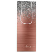 Rose aus gebürstetem Metall Gold Silber Glitzer Mo Geschenktüte Für Weinflaschen (Vorderseite)
