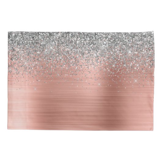 Rose aus gebürstetem Metall Gold Silber Glitzer Mo Kissenbezug (Rückseite)