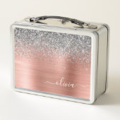 Rose aus gebürstetem Metall Gold Silber Glitzer Mo Metall Brotdose (Rückseite)