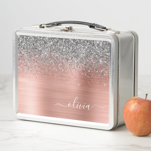 Rose aus gebürstetem Metall Gold Silber Glitzer Mo Metall Brotdose (Beispiel)