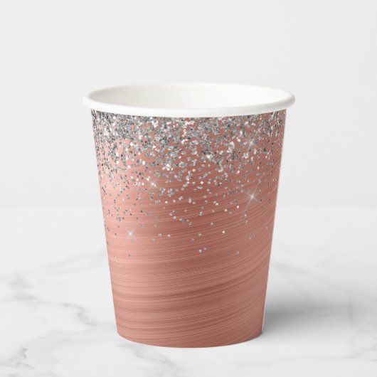 Rose aus gebürstetem Metall Gold Silber Glitzer Mo Pappbecher (Rückseite)