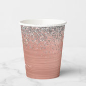 Rose aus gebürstetem Metall Gold Silber Glitzer Mo Pappbecher (Links)