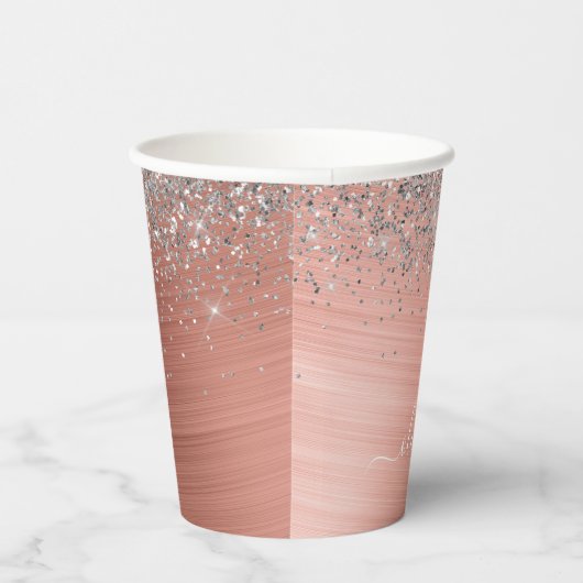 Rose aus gebürstetem Metall Gold Silber Glitzer Mo Pappbecher (Rechts)