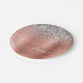 Rose aus gebürstetem Metall Gold Silber Glitzer Mo Pappteller (Schrägansicht)