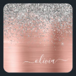 Rose aus gebürstetem Metall Gold Silber Glitzer Mo Quadratischer Aufkleber<br><div class="desc">Rose Gold - Rosa- und Silberne Imitate Foil metallic sparkle Glitzer gebürstete Metal Monogram Name und Initial Paper Party Aufkleber Adressenmarken. Das macht den perfekten 16 Geburtstag,  Hochzeit,  Brautparty,  Jubiläum,  Babydusche oder Junggeselinnen-Abschied Geschenk für jemanden,  der Lieben glamourösen Luxus und schicke Stile.</div>
