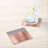 Rose aus gebürstetem Metall Gold Silber Glitzer Mo Rechteckiger Pappuntersetzer (Vor Ort)