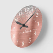 Rose aus gebürstetem Metall Gold Silber Glitzer Mo Runde Wanduhr (Winkel)
