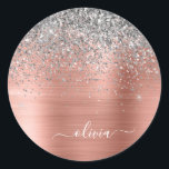Rose aus gebürstetem Metall Gold Silber Glitzer Mo Runder Aufkleber<br><div class="desc">Rose Gold - Rosa- und Silberne Imitate Foil metallic sparkle Glitzer gebürstete Metal Monogram Name und Initial Paper Party Aufkleber Adressenmarken. Das macht den perfekten 16 Geburtstag,  Hochzeit,  Brautparty,  Jubiläum,  Babydusche oder Junggeselinnen-Abschied Geschenk für jemanden,  der Lieben glamourösen Luxus und schicke Stile.</div>