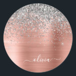 Rose aus gebürstetem Metall Gold Silber Glitzer Mo Runder Aufkleber<br><div class="desc">Rose Gold - Rosa- und Silberne Imitate Foil metallic sparkle Glitzer gebürstete Metal Monogram Name und Initial Paper Party Aufkleber Adressenmarken. Das macht den perfekten 16 Geburtstag,  Hochzeit,  Brautparty,  Jubiläum,  Babydusche oder Junggeselinnen-Abschied Geschenk für jemanden,  der Lieben glamourösen Luxus und schicke Stile.</div>