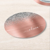 Rose aus gebürstetem Metall Gold Silber Glitzer Mo Runder Pappuntersetzer (Angewinkelt)