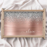 Rose aus gebürstetem Metall Gold Silber Glitzer Mo Serviertablett<br><div class="desc">Rose Gold - Rosa und Silberne Imitate Foil metallic Sparkle Glitzer gebürstete Metal Monogram Name Place Serviertablett. Dies macht den perfekten Abschluss,  Geburtstag,  Hochzeit,  Brautparty,  Jubiläum,  Babydusche oder Junggeselinnen-Abschied Geschenk für jemanden,  die Lieben glamourösen Luxus und schicke Stile.</div>