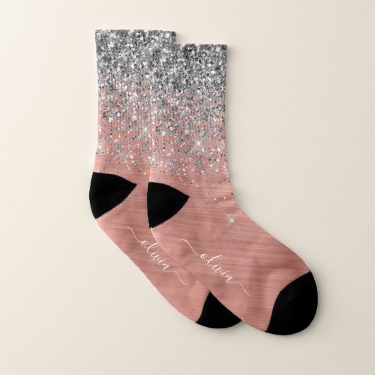 Rose aus gebürstetem Metall Gold Silber Glitzer Mo Socken (Paar)