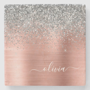 Rose aus gebürstetem Metall Gold Silber Glitzer Mo Steinuntersetzer