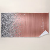 Rose aus gebürstetem Metall Gold Silber Glitzer Mo Strandtuch (Vorderseite)