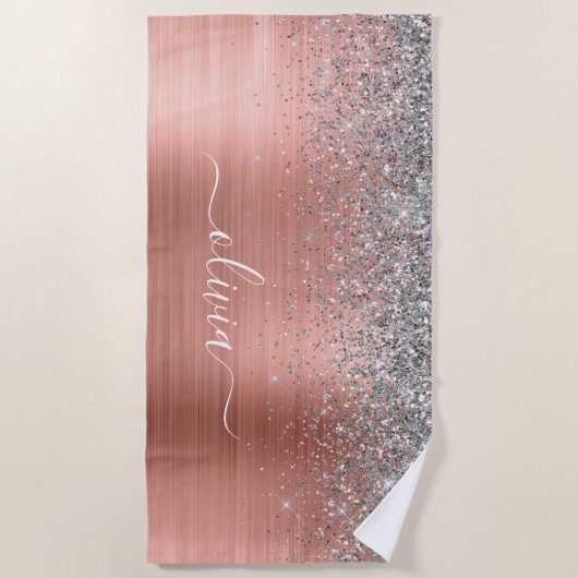 Rose aus gebürstetem Metall Gold Silber Glitzer Mo Strandtuch (Vorderseite)