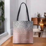 Rose aus gebürstetem Metall Gold Silber Glitzer Mo Tasche<br><div class="desc">Rosa Rose Gold und Blush Pink und Silber Imitate Sparkle und Dripping Glitzer Metallic Edelstahl Foil Elegant Monogram Book Bag. Diese Büchertasche kann auf Ihren Vor- und Vornamen angepasst werden und als Geschenk für Weihnachten,  Geburtstag,  Brautparty oder Hochzeit.</div>