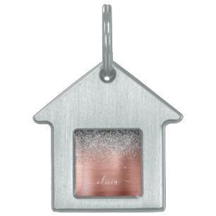 Rose aus gebürstetem Metall Gold Silber Glitzer Mo Tiermarke