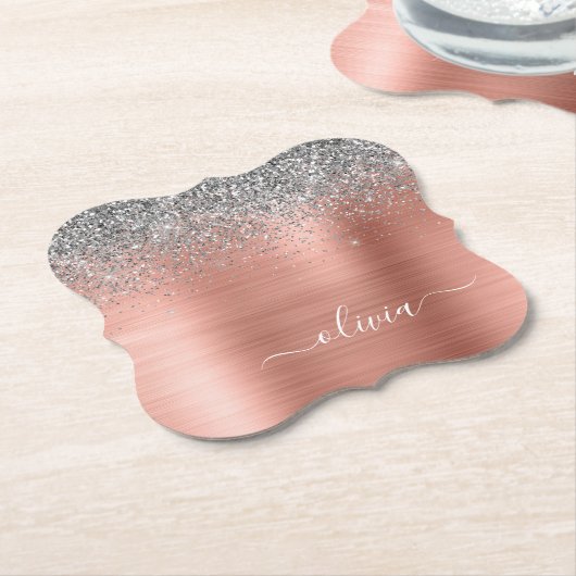 Rose aus gebürstetem Metall Gold Silber Glitzer Mo Untersetzer (angewinkelt)