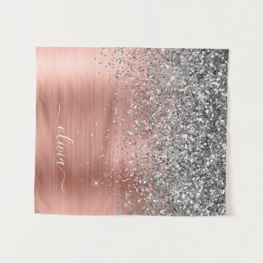 Rose aus gebürstetem Metall Gold Silber Glitzer Mo Wandteppich (Vorderseite (Horizontal))