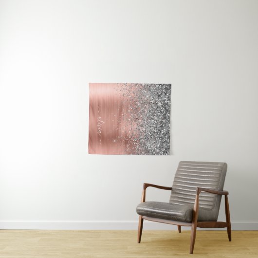 Rose aus gebürstetem Metall Gold Silber Glitzer Mo Wandteppich (Beispiel (Horizontal))