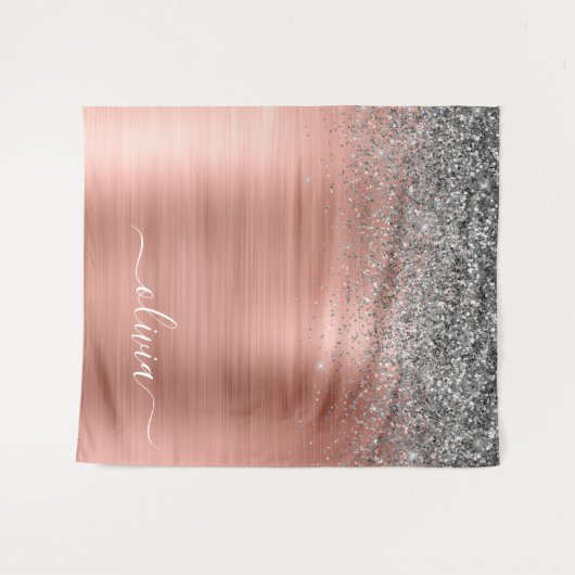 Rose aus gebürstetem Metall Gold Silber Glitzer Mo Wandteppich (Vorderseite (Horizontal))