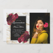 Rose aus Goldmarmor Blumenbeete Quinceanera-Foto Einladung (Vorderseite)